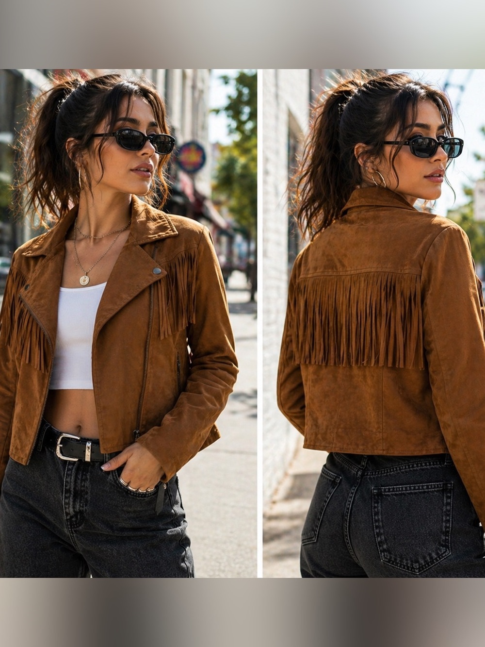BSweet Faux Suede Fringe Moto Jacket 
Size Small
